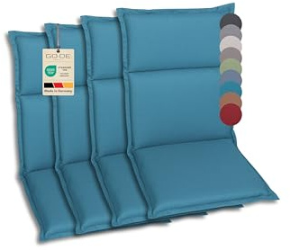 GO-DE Textil Bequeme und attraktive Polsterauflagen für Hochlehner-, Mittellehner- und Niederlehner-Gartenstühle (4er-Set, Uni Petrol, Mittellehner)