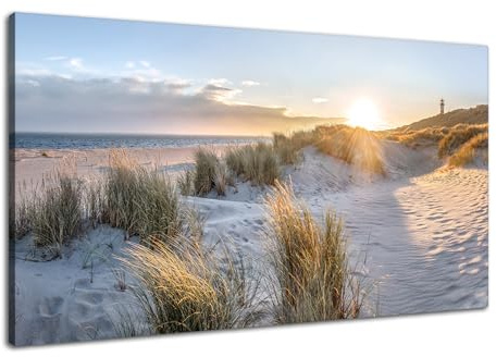 Via Artis Leinwandbild - 60x30 cm Format - Premium Wandbilder für Wohnzimmer & Schlafzimmer - Strand Meer Maritim Küste - Düne im Morgenlicht