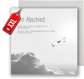 Trauer Karte mit Umschlag - einfühlsame Trauerkarte Wolken mit Spruch aufrichtige Kondolenzkarte besinnliche Beileidskarte Gedenkkarte Beileid Trauerfeier Beerdigung Anteilnahme (XXL 22cm x 22xm)