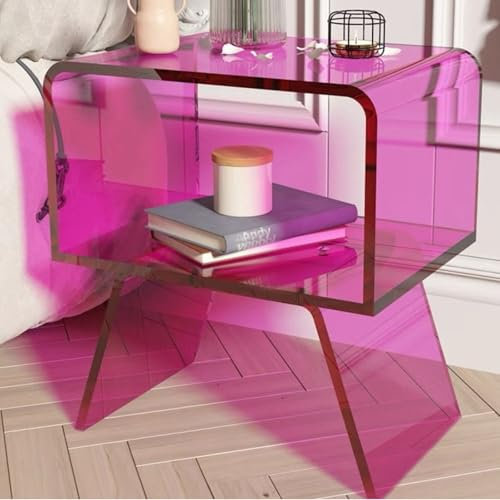WEIDPHL Table D'appoint en Acrylique Transparent, Table D'appoint, Table Basse avec Rangement, Table D'appoint Moderne Et Transparente pour Salon, Chambre À Coucher,Rose