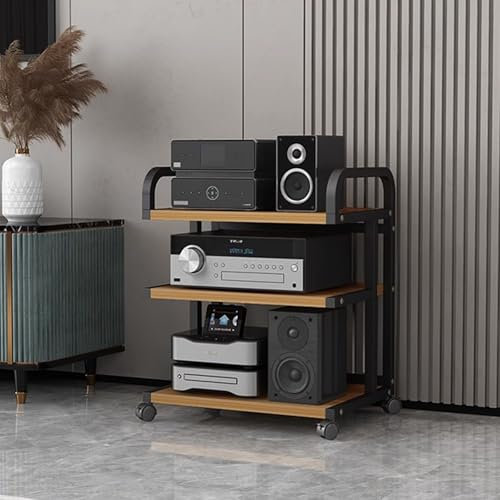Consola Multimedia for TV, Soporte For Videojuegos, Estante de Entretenimiento, Rack for AV con Ruedas, Parte Superior con Apoyabrazos Curvos for Sala de Estar/Oficina/DJ/Teatro