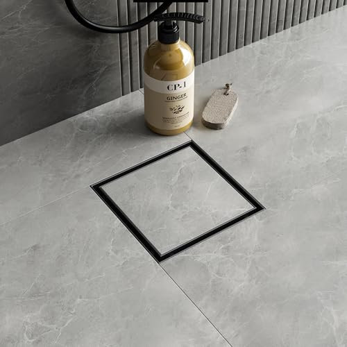 Neodrain Drenaje de ducha cuadrado de 6 pulgadas con rejilla extraíble para azulejos, acero inoxidable 304 negro mate, certificado CUPC, incluye colador de pelo