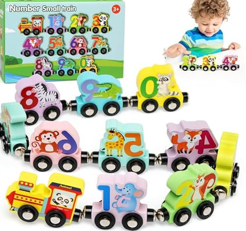 ZDNT Holz Zug Spielzeug,Wooden Dinosaurier Train Toy,Montessori Spielzeug ab 3 Jahr,Hölzerner Spielzeugzug,Magnetisches Tier Holzzug Holzspielzeug,Magnetische Holzspielzeug,für Mädchen und Jungen