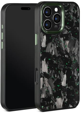 Schutzhülle für iPhone 11 Pro, geschmiedete Karbonfaser-Hülle, farbiges Clash-Design, Aramidfaser-Hülle, All-Inclusive, magnetisch, kabelloses Laden, Anti-Fall-Schutz für MagSafe-Handyhülle, grüne