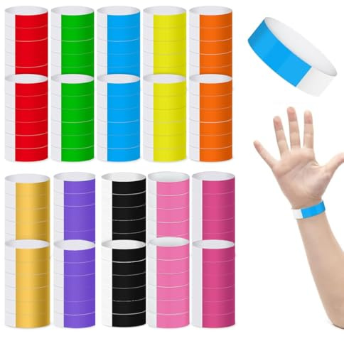1000 Pcs Paper Wristbands for Events, Waterproof Colorful Adhesive Bracelets Wrist Bands for Party Events Music Festival Concert
