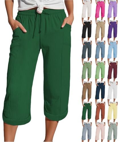 Generisch Meine Letzte Bestellungen Anzeigen 2025, Sommerhosen Damen Leicht, Musselin Hose 3/4 Leinenhose Sommer Kurze Hosen Sommerhose Leicht Caprihose Culotte Dreiviertel Strandhose