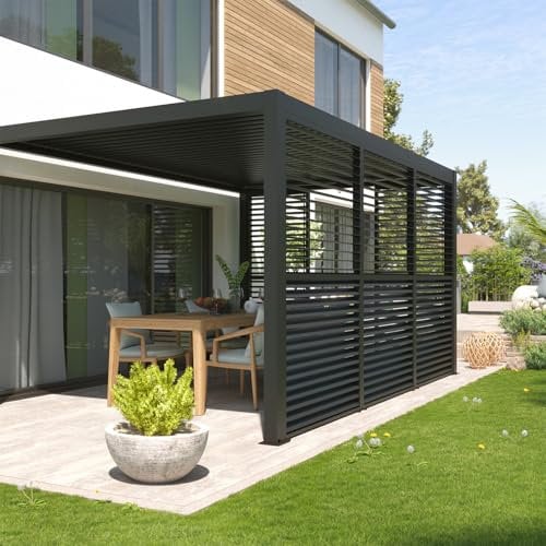 empasa Bewegliche Lamellenseitenwand für Pergola Zeus aus Aluminium Sichtschutz Paneel Windschutz Sonnenschutz, Terrasse, anthrazit, in Zwei Größen