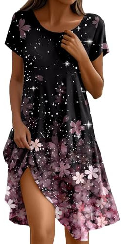 Maxi Robes pour Femme Lotus pétales Manches Courtes col en V Floral été Plage Vacances Jupe Soleil Robe Longue décontractée Basic Dresses for Women Bikini Cover Up Tunique Cardigan 2025(Rose,XL)