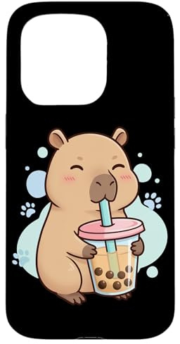 Capybara Drinking Bubble Tea Japanisches Design Boba Anime Hülle für iPhone 15 Pro