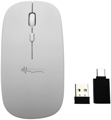 GeneralKeys drahtlose Maus: Flache Akku-Mini-Maus mit Bluetooth 5.2 & 2,4 GHz, weiß (Scrollrad, für Android, Bluetooth, PC)