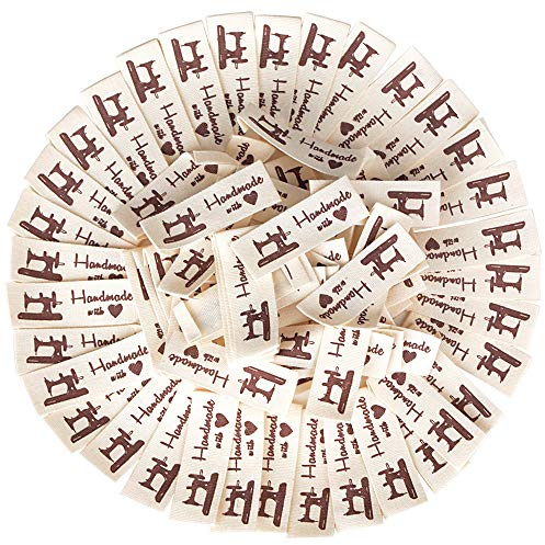 BOFUNX 100pcs Stoffetiketten Handmade with Love Textiletiketten Handmade Label zum annähen Kleideretiketten Handmade Etiketten für Kleidung DIY Näharbeit