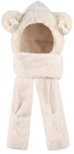 Bär Hut Damen Nette, Lustige Plüsch Bär,Plüsch Cartoon Panda Kapuzenhandschuh Schal,Plü-sch Hasen Oh-r Hut, Plü-sch-Hasen-Ohr-Hut, Mütze Mit Ohren Für Make Up Party Alter 6-12 Jahre