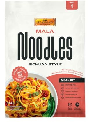 Lee Kum Kee Mala Noodle Kit, 112 g Pack of 1 | Hot numbing Sichuan mala noodle kit with shallot, sweet soy and mushroom umami. Serves 1.