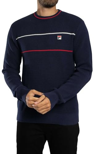 Fila Men's Kallum Waffle Knitted Jumper, Navy/Gardenia/Red