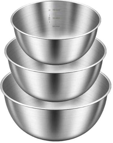 Eastrise 3 Pcs Stainless Steel Mixing Bowls Set, 23cm/20cm/17cm | One-Piece Construction, Nesting Stackable Design, Brushed Finish for Baking, Dough Kneading, Salad Prep