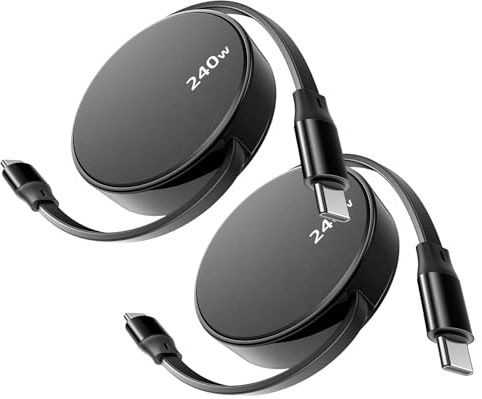 RUIZHI 240W USB C auf USB C Kabel Einziehbar USB C Ladekabel Aufrollbar Typ C Schnellladekabel USBC Datenkabel für Phone Pro Max Galaxy S25 S24 Pad Pro Air MacBook (1m, 2 Stück)