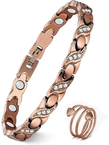 LuminaVerde Kupferarmband Damen, Armband Damen Kupferarmband Vital Ring Mit Magnetarmband, 3500 Gauss Neodymium Magnet Und Verstellbarer Schmuck
