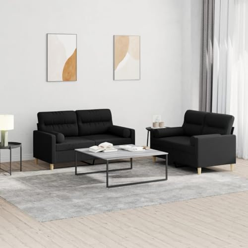 mtlskopl 2-Sitzer Sofa-Set Schwarz 138/158×77×80 cm Microfaser mit Metall-Sperrholz-Gestell für Wohn-Schlafzimmer Büro