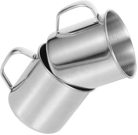 BUGUUYO Tasse à Café de Camping en Acier Inoxydable 304, Lot de 2 Tasses sans Couvercle 8 Cm de Diamètre avec Poignée, Mug Léger pour Randonnée et Usage Extérieur