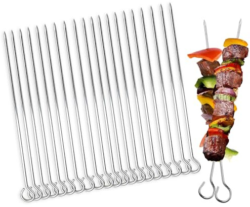 20 PCS Metal BBQ Skewers Food Meat Kebab Skewers Grill Meat Cooking Barbecue Sticks, Reusable Metal Skewer Sticks Barbecue Shish Kebab Sticks, BBQ Grilling Skewers for Air Fryer, Metal Skewer