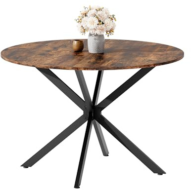 kozamas Runder Esstisch Industrial Design Ø120 cm – Holztisch mit Metallgestell & Vintage Optik, höhenverstellbar für 4-6 Personen – Küchentisch, Wohnzimmertisch, Homeoffice