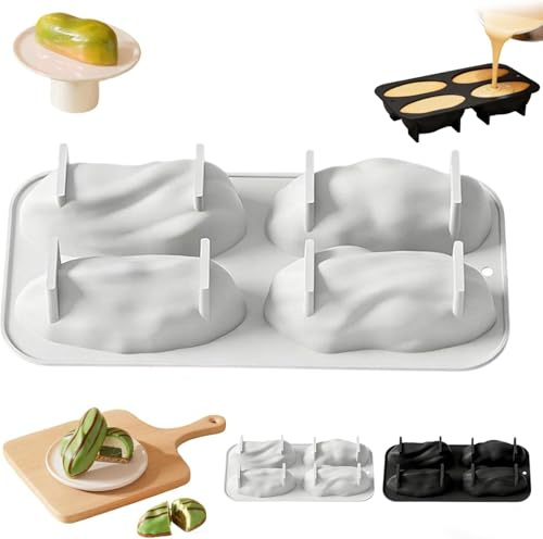 3D-Pistazien-Silikonform mit 4 Mulden, lebensmittelecht, BPA-frei, nussförmige Kuchenform für Mousse, Schokolade, Gelee und französische Desserts, flexibles Antihaft-Backblech für Ofen (Weiß)