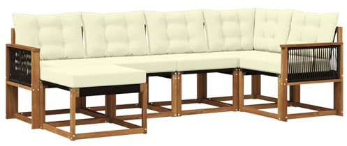 vidaXL Outdoor-Sofagarnitur mit Kissen 6 pcs Natur und Creme, Moderne Outdoor-Sofa-Sitzgruppe, stylische Gartenmöbel, robuste Terrassenmöbel, Bequeme Lounge für den Garten