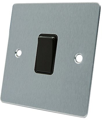 AET FSC1GSWIBL 10 A 1-Gang 2-Way Satin Chrome Flat Single Light Switch with Black Insert Plastic Switch