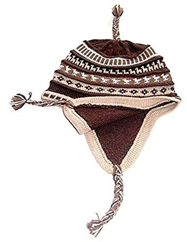 Alpacaandmore Unisex Peruanische Chullo Muetze Alpakawolle Braun Inka Designs