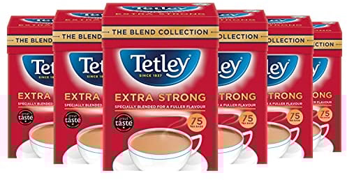 Tetley Extra Strong Black Tea Bags - Deep, Rich & Invigorating Flavour - Infused with Assam for Strength - Stronger Brew for Tea Lovers - Rainforest Alliance Certified - 450 Teabags (6x75 Pack)