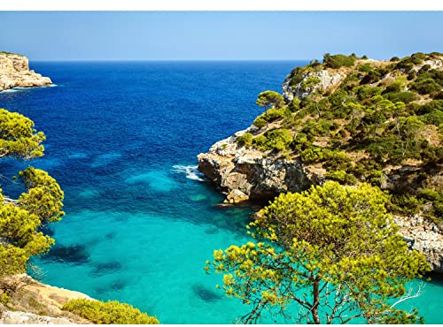 Runa Art Papel tapiz fotográfico 396 x 280 cm Playa y el mar rocas | Lana Decoración De Pared Sala Cuarto | Fabricación alemana | Verde azul 9004012c