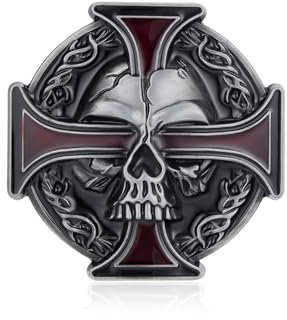 YOQUCOL Quke Gürtelschnalle im Vintage-Stil, Totenkopf-Skelett, keltisches Kreuz, amerikanischer Western-Cowboy, für Herren