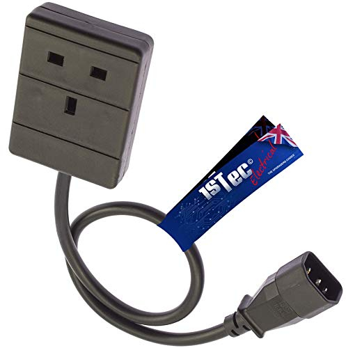 1STec 0.5m Short 50cm 10A IEC C14 Plug to Standard 1 GANG UK Trailing 3 Pin Socket C13 Mains Power Converter Adaptor Lead (0.5 Metre, Black)
