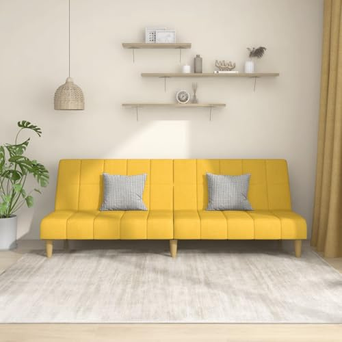 Owoxanthellate Schlafsofa 2-Sitzer 200x84,5 cm Gelber Stoff Schlafcouch mit Bettfunktion Modernes Design Robuste Holzstruktur for Living Room, Guest Room and Studio