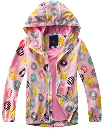 YoungSoul Coupe Vent Imperméable Fille - Manteaux Mi Saison Enfant Imprimé - Blouson Capuche Pluie Rose 11-12 ans/Taille 150