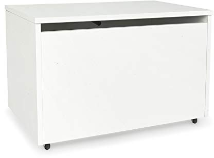 Leomark contenitore portagiochi in legno, panca su ruote 71x40x46 cm(A) 91L, scatola con coperchio, mobili per camera da letto e asili, scuole, uffici, cassapanca per bambini, Bianco