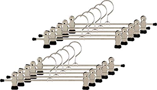 MAWA Kleiderbügel mit Clips, Set aus 10 platzsparenden Bügeln mit rutschfesten Clips, perfekt für Hosen und Röcke, mit 360° drehbarem Haken, 40cm, Schwarz