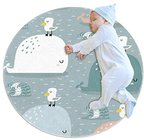Haminaya Kinderteppich Wale und Vögel Babyspielmatte Playmat Decke Babyspieldecke Spielmatte Kinderzimmer Dekoration Matte Schlaf Matte 70x70cm