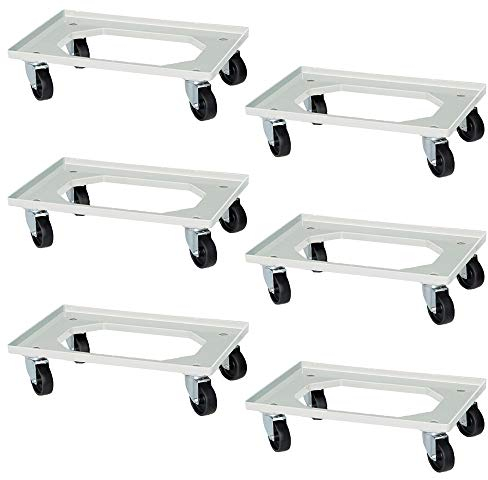 6 Logistikroller für Eurobehälter 600 x 400 mm, schwarze Kunststoffräder, weiß