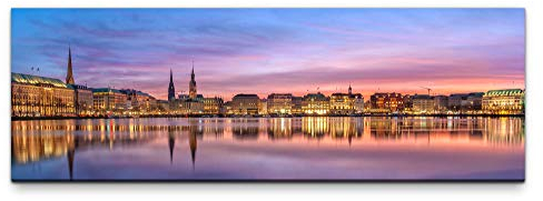 Leinwandbild auf Echtholzrahmen Panorama Hamburg 150x50cm