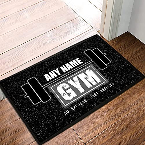 Personalised Gym/weights room dumbell Door mat 60 x 40cm, non slip base mat, gym equipment, home gym accessories (Grey)