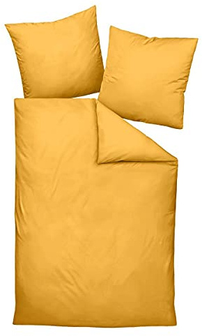 Traumschlaf Uni Mako-Satin Bettwäsche im Set 100% Baumwolle mit Reißverschluss 155x220 cm + 40x80 cm, Bernstein