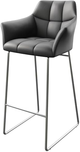 Barstuhl Yulo-Flex Kufengestell Edelstahl Echt-Leder Schwarz