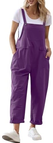YESNO Women's Dungarees Loose Casual Plus Size Lightweight Sleeveless Overall Long Jumpsuit Playsuit Trousers Pants Dungarees (XL PV9UK Purple)