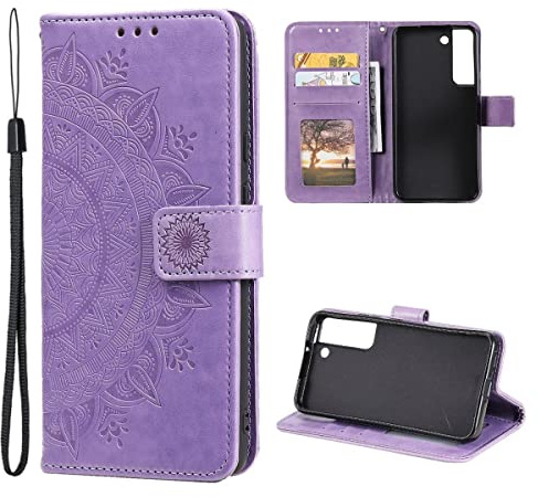 CoverKingz Handy Tasche kompatibel mit Samsung Galaxy S22+ (Plus) - Handycase mit Kartenfach Handyschutzhülle Cover - Smartphonehülle klappbar Motiv Mandala Lila