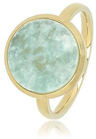 My Bendel Ring Gold mit rundem Amazonit- Stylischer Ringe für Damen mit echtem Edelstein - Bleibt schön und Verfärbt nicht - Stapeln Ringe - mit Luxuriösen Geschenkverpackung