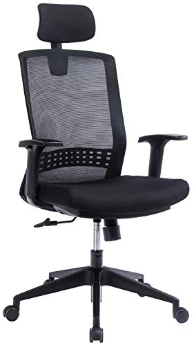 KCREAM Ergonomisch Schreibtischstuhl Mesh Bürostuhl mit Verstellbarer Kopfstütze und Armlehnen Rückenschonend Drehstuhl Höhenverstellbar und Wippfunktion Computerstuhl (Black-8869)