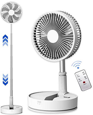 Ventilador oscilante con control remoto, ventilador de viaje recargable de 7200 mAh para camping, 4 velocidades, temporizador, ajuste de altura, ventilador plegable portátil para viajes, exteriores,