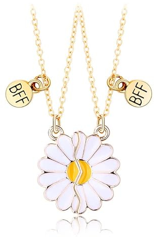 Hifot Collier BFF pour 2 Filles, Argent Femmes, Amitié Cœur Séparable Motif Marguerite Fleur pour Sœur Friend Cadeau Jeune Fille Anniversaire