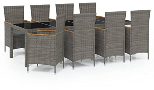 vidaXL 11-TLG. Garten-Essgruppe mit Kissen Poly Rattan Schwarz & Grau, Gartenmöbel Set, Gartentisch und Stuhl, Outdoor Essgruppe, Garten Möbelset